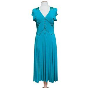 Bloomingdales Teal Midi Dress Pin Up Baby Doll 40s Satin Accent Vtg Inspired PL